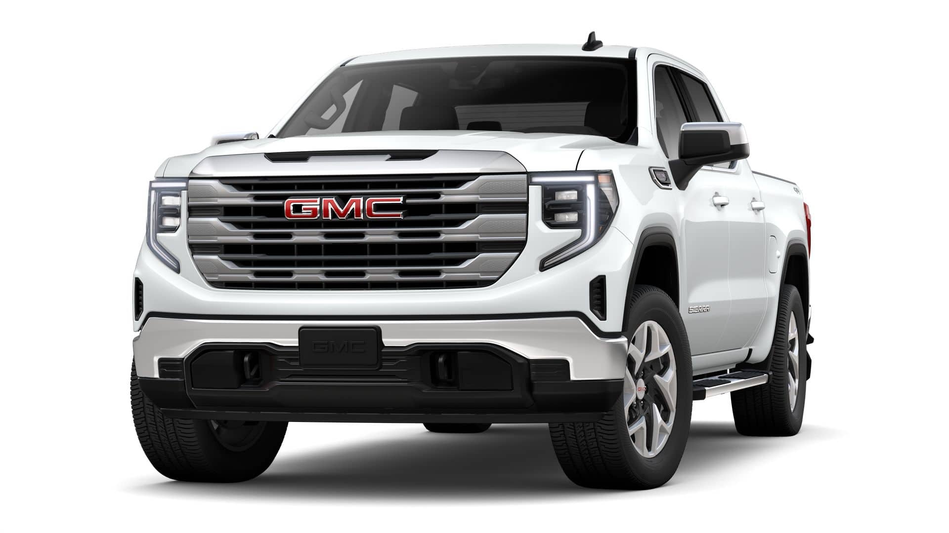 2026 GMC Sierra 1500 SLE in Summit White — front three-quarter view